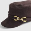 Brown Faux Suede Snaffle Baker Boy Hat