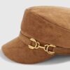 Brown Faux Suede Snaffle Baker Boy Hat