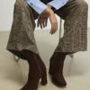 Brown Faux Suede Square Toe Heeled Boots