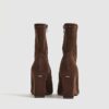 Brown Faux Suede Square Toe Heeled Boots