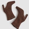 Brown Faux Suede Square Toe Heeled Boots