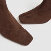 Brown Faux Suede Square Toe Heeled Boots