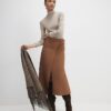 Brown Faux Suede Wrap Midi Skirt