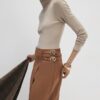 Brown Faux Suede Wrap Midi Skirt