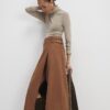 Brown Faux Suede Wrap Midi Skirt