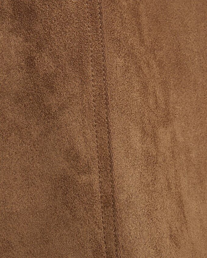 Brown Faux Suede Wrap Midi Skirt