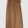 Brown Faux Suede Wrap Midi Skirt