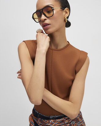 Brown Fitted Knit Sleeveless Top
