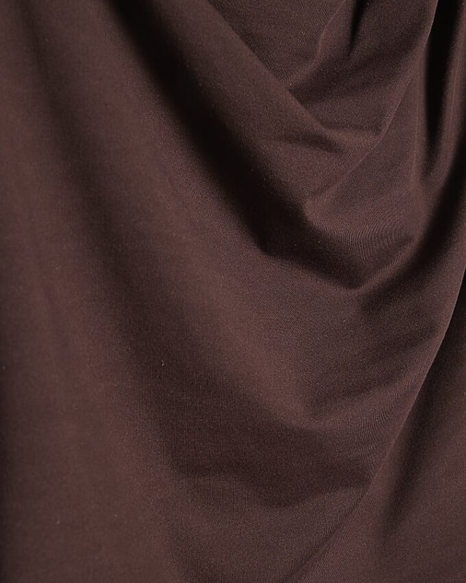 Brown High Neck Ruched Midi Dress