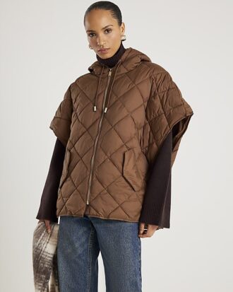 Brown Hooded Puffer Cape