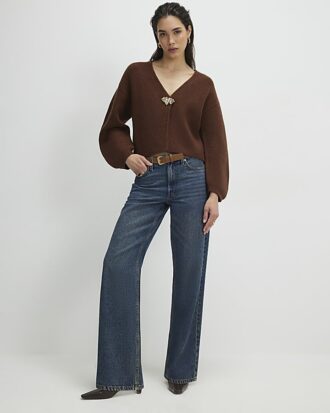 Brown Knitted Gold Detail Cardigan