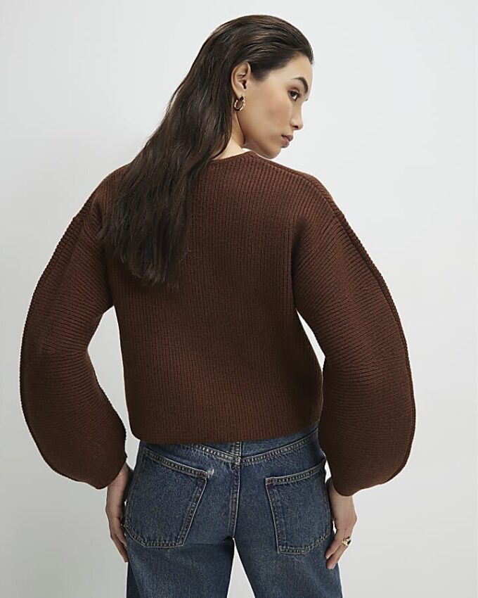 Brown Knitted Gold Detail Cardigan