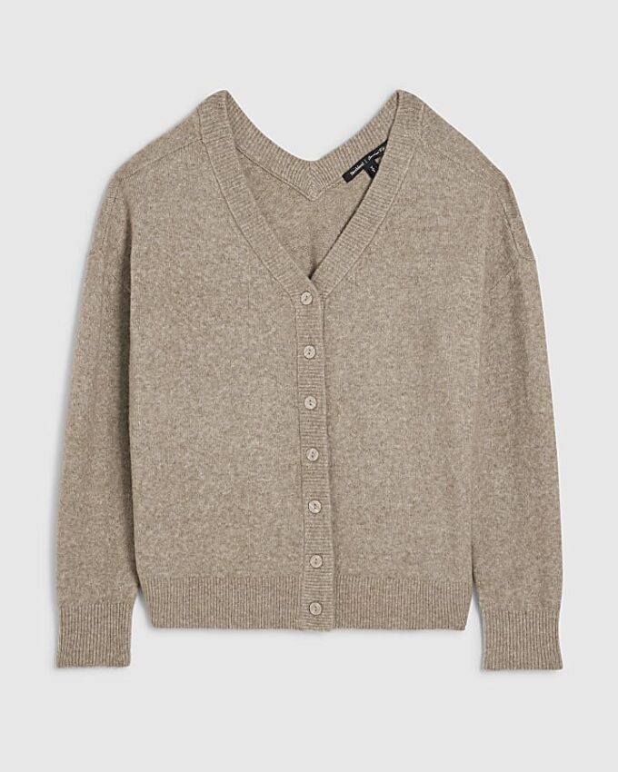 Brown Knitted V Neck Cardigan