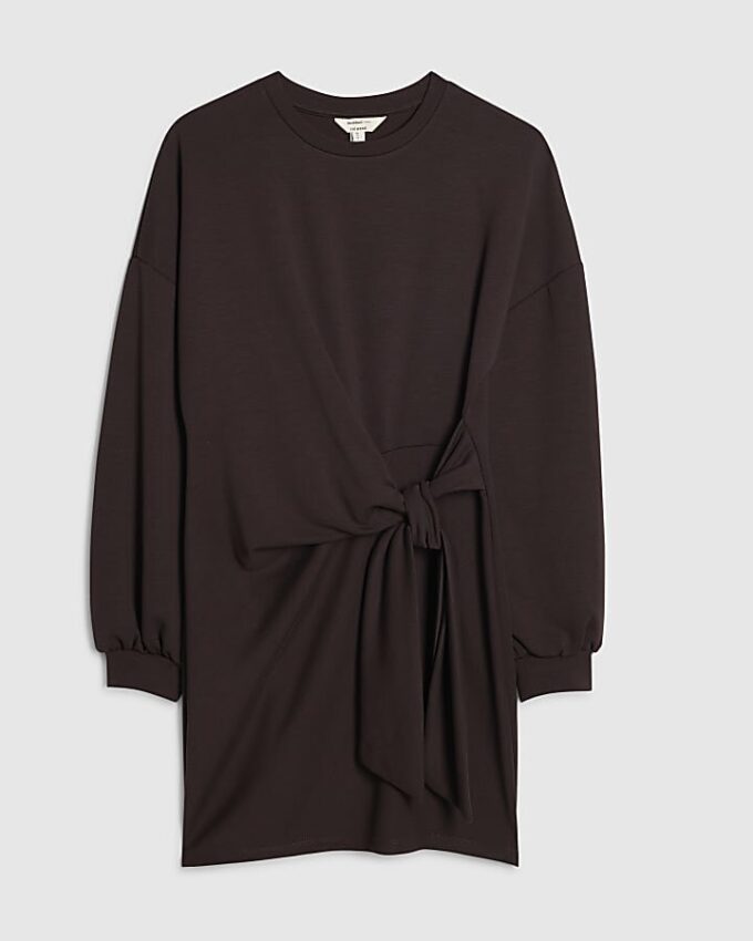Brown Knot Side Mini Dress