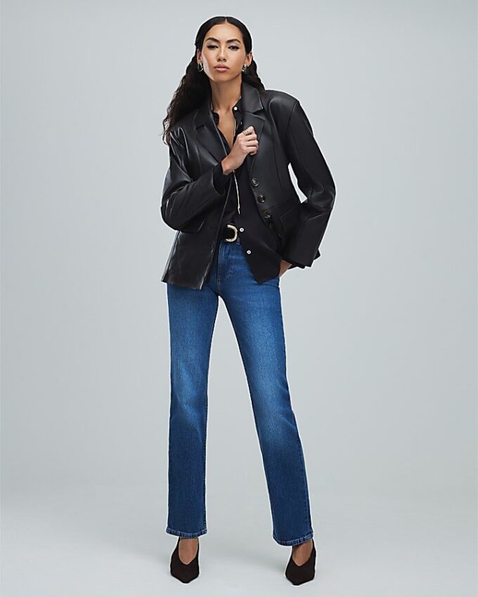 Brown Leather Fitted Waist Blazer