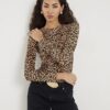 Brown Leopard Print Long Sleeve Fitted Top