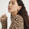 Brown Leopard Print Long Sleeve Fitted Top