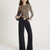 Brown Leopard Print Long Sleeve Fitted Top