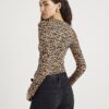 Brown Leopard Print Long Sleeve Fitted Top