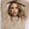 Brown Long Sleeve Cable Knit Cardigan