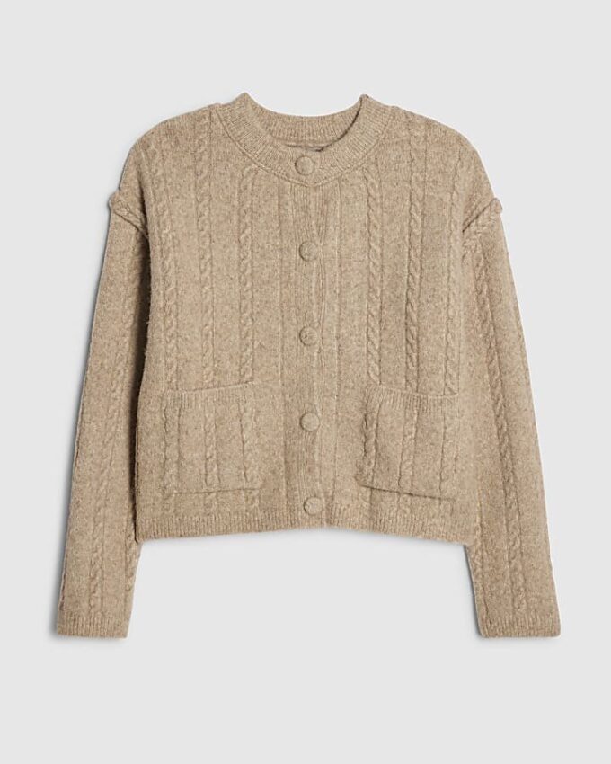 Brown Long Sleeve Cable Knit Cardigan