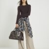Brown Long Sleeve Cable Knit Fitted Top