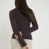 Brown Long Sleeve Cable Knit Fitted Top