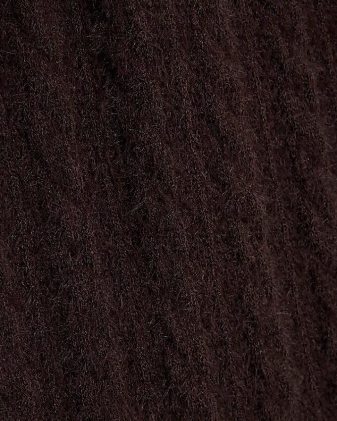 Brown Long Sleeve Cable Knit Fitted Top