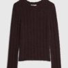 Brown Long Sleeve Cable Knit Fitted Top