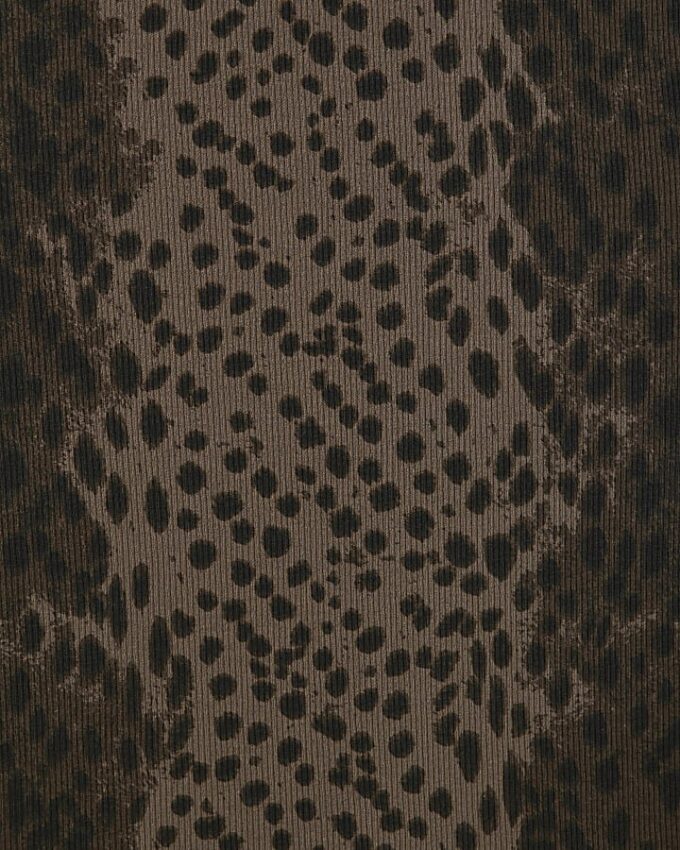 Brown Long Sleeve Ribbed Animal Print Top