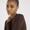 Brown Long Sleeve Ribbed Crew Neck Top