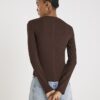 Brown Long Sleeve Ribbed Crew Neck Top