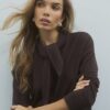 Brown Long Sleeve Scarf Tie Neck Cosy Top