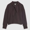 Brown Long Sleeve Scarf Tie Neck Cosy Top