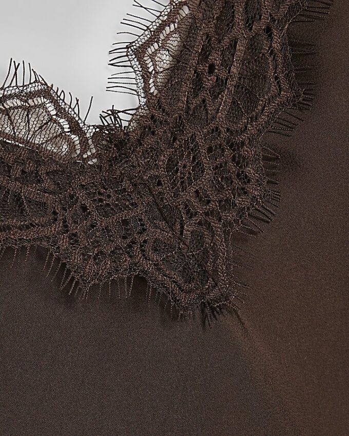 Brown Longline Lace Cami Top