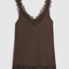Brown Longline Lace Cami Top