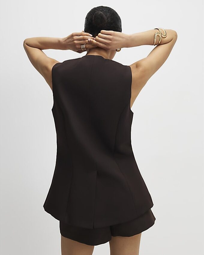 Brown Longline Tailored Waistcoat
