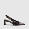 Brown Low Chisel Toe Slingback Court Heels