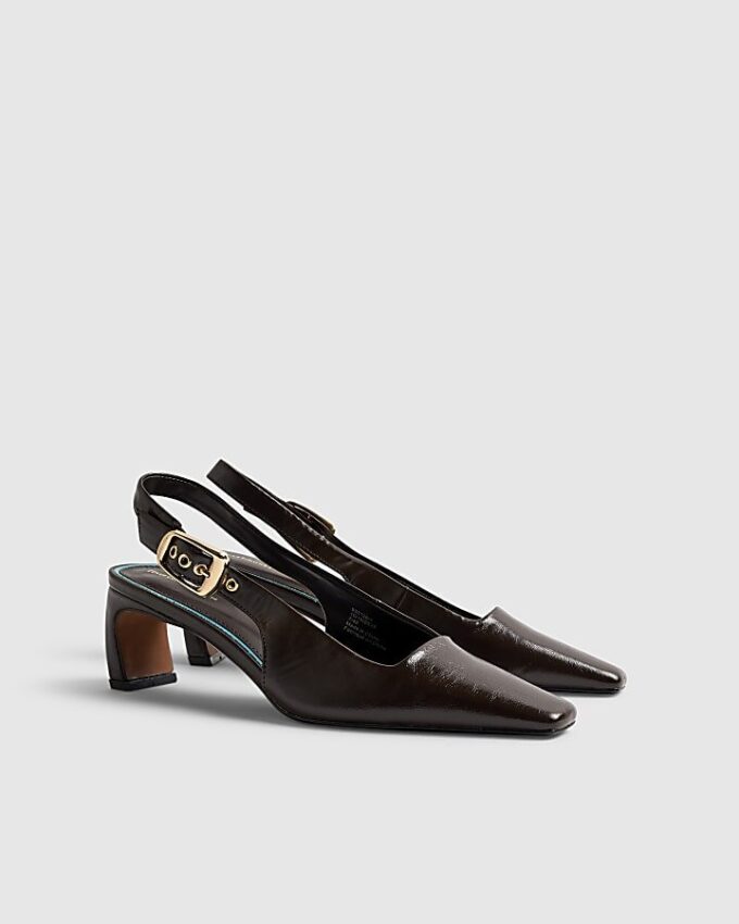 Brown Low Chisel Toe Slingback Court Heels