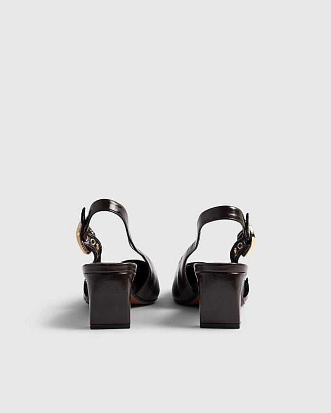 Brown Low Chisel Toe Slingback Court Heels