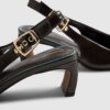 Brown Low Chisel Toe Slingback Court Heels
