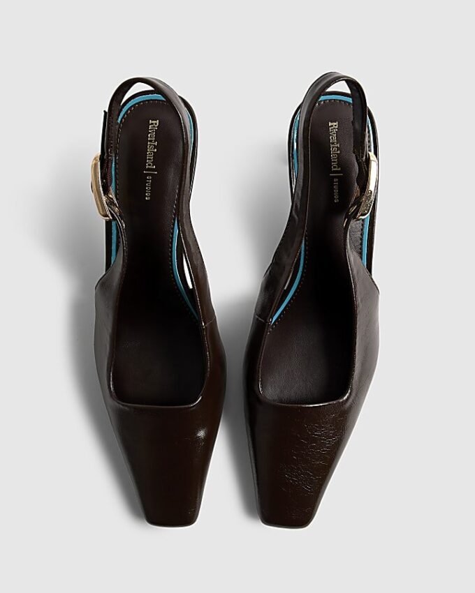 Brown Low Chisel Toe Slingback Court Heels