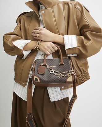 Brown Monogram chain detail Bowler bag