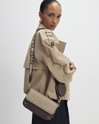 Brown Monogram Print Cross Body Bag