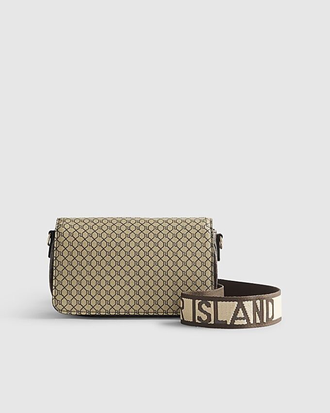 Brown Monogram Print Cross Body Bag