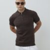 Brown Muscle Fit Grid Textured Polo Shirt
