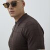 Brown Muscle Fit Grid Textured Polo Shirt