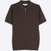 Brown Muscle Fit Grid Textured Polo Shirt