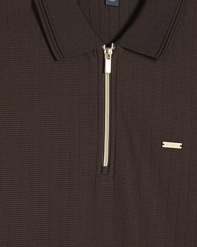 Brown Muscle Fit Textured Polo Shirt