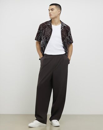 Brown Oversized Fit Floral Rope Print Shirt